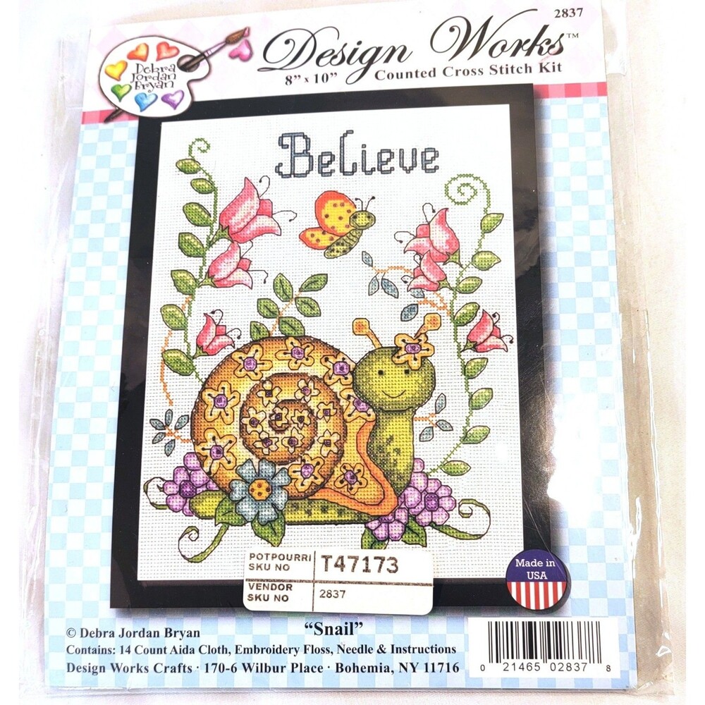 Cross Stitch Kit Stitch Studio Believe Floral Snail and Butterfly #2837 8 x 10